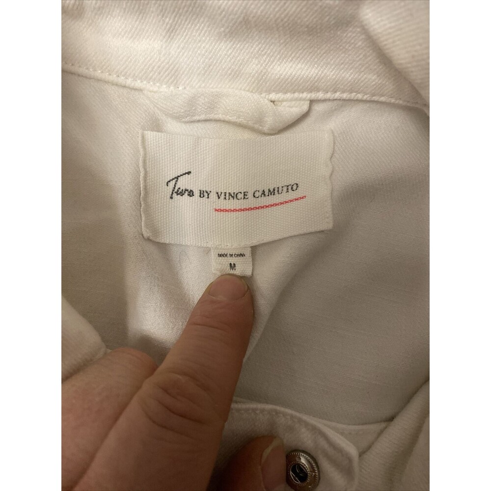 Vince Camuto Two Jacket Women’s Medium White Denim Jeans High Collar - Picture 2 of 14